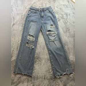 Cider Light Blue Distressed Wide-Leg Jeans